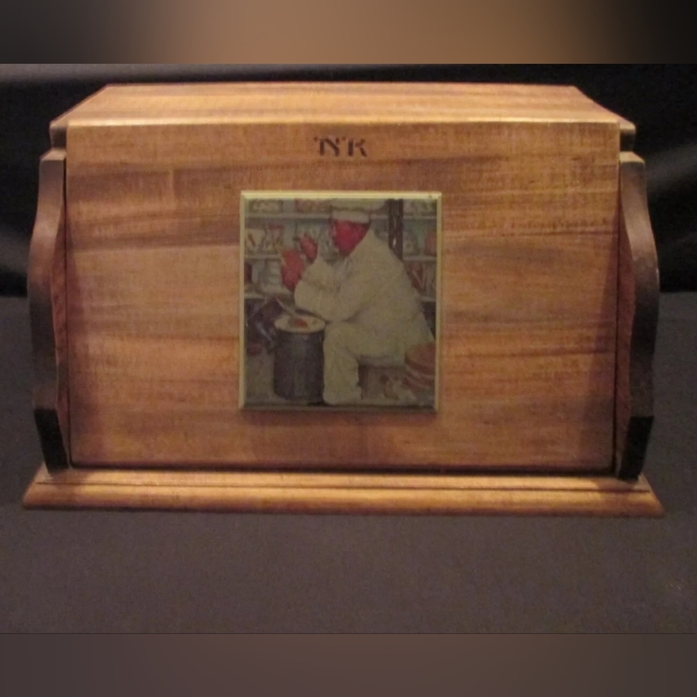 Large Vintage "NR" Solid Wood Hand Crafted Bread Box